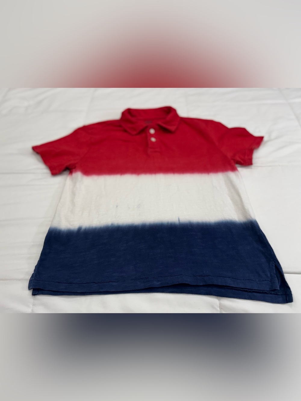 Kids Polo Shirt - Red White Navy Tie Dye Large Colorblock